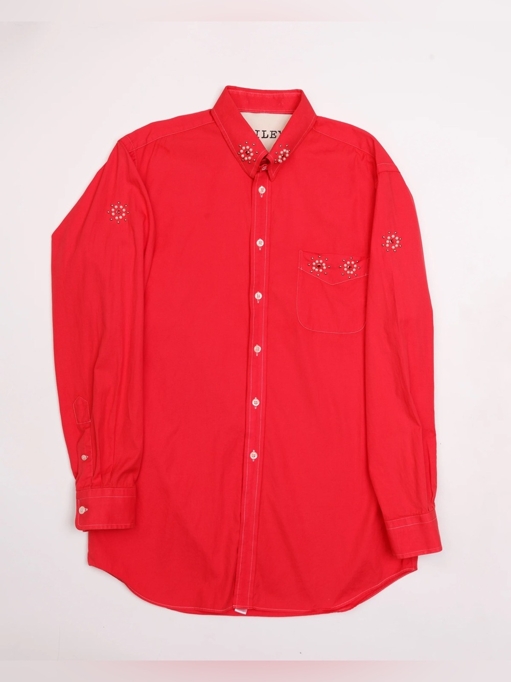 Free People Red Embroidered Button-Down Shirt